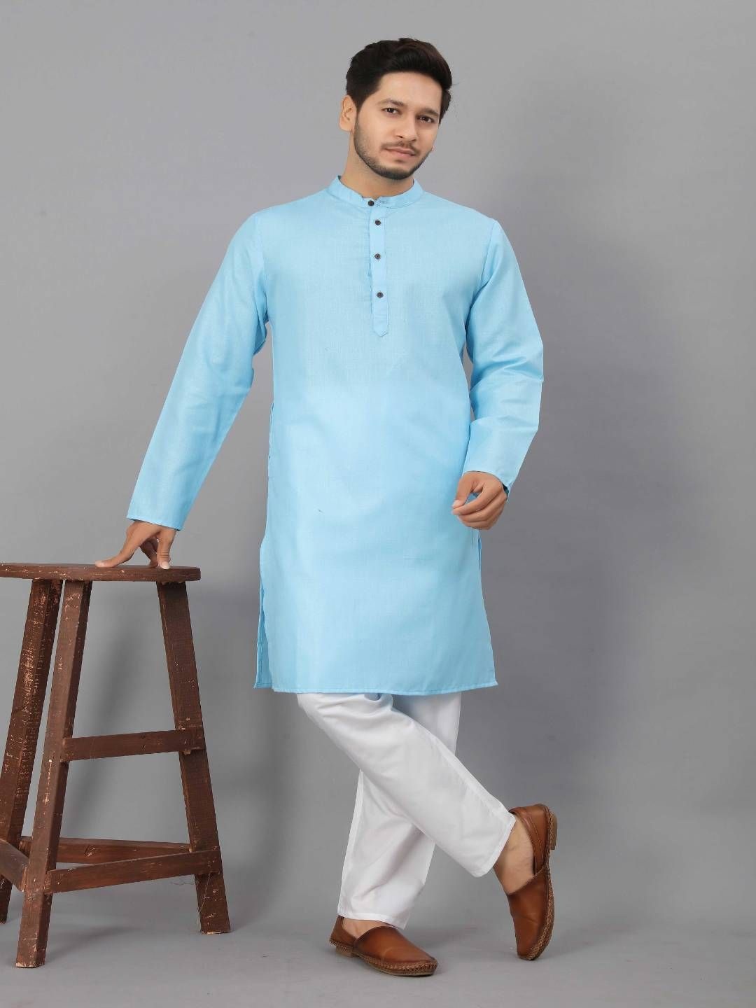 

Odd By Poshaak Men Solid Cotton Regular Kurta, Blue