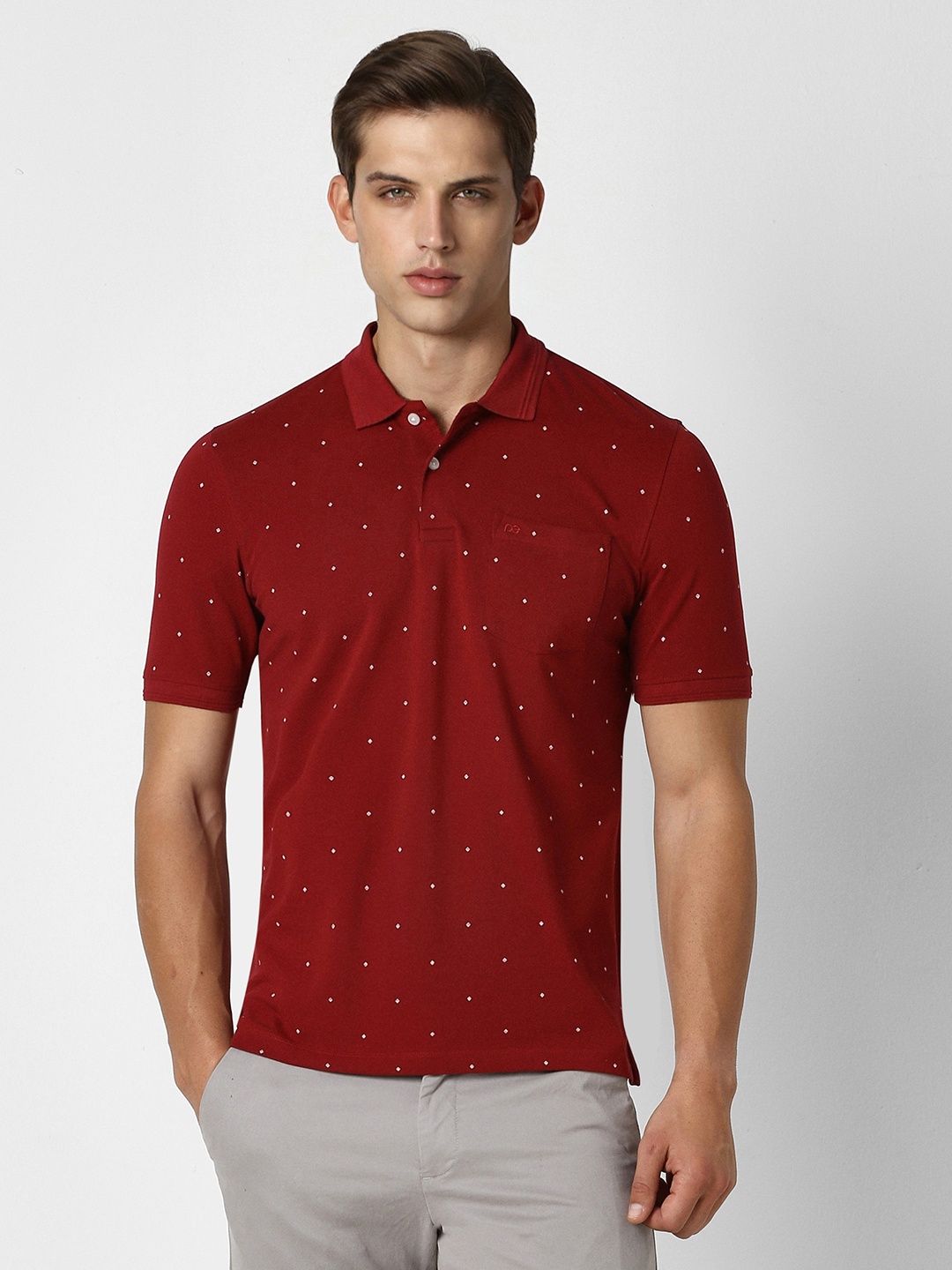 

Peter England Casuals Geometric Printed Polo Collar T-shirt, Red