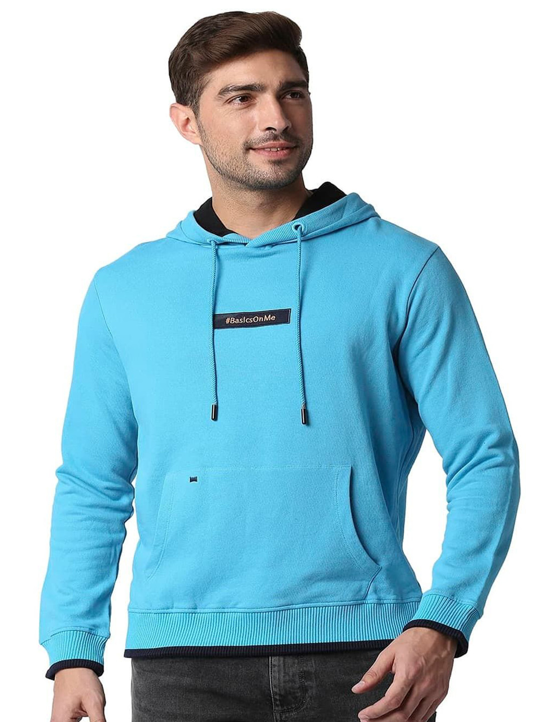 

Basics Men Long Sleeves Hooded Sweatshirt, Blue
