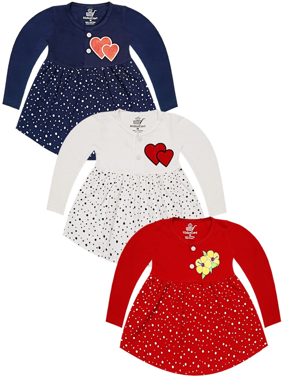 

KidzzCart Girls Pack Of 3 Floral Printed Fit & Flare Cotton Dress, Blue