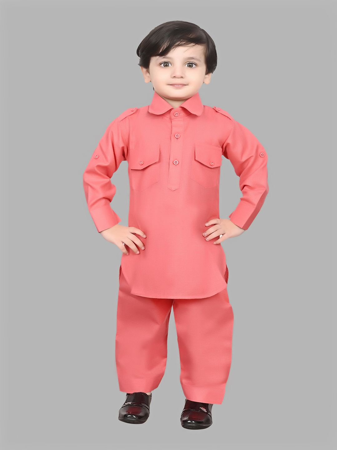 

TADEO Boys Shirt Collar Pure Cotton Kurta with Pyjamas, Pink
