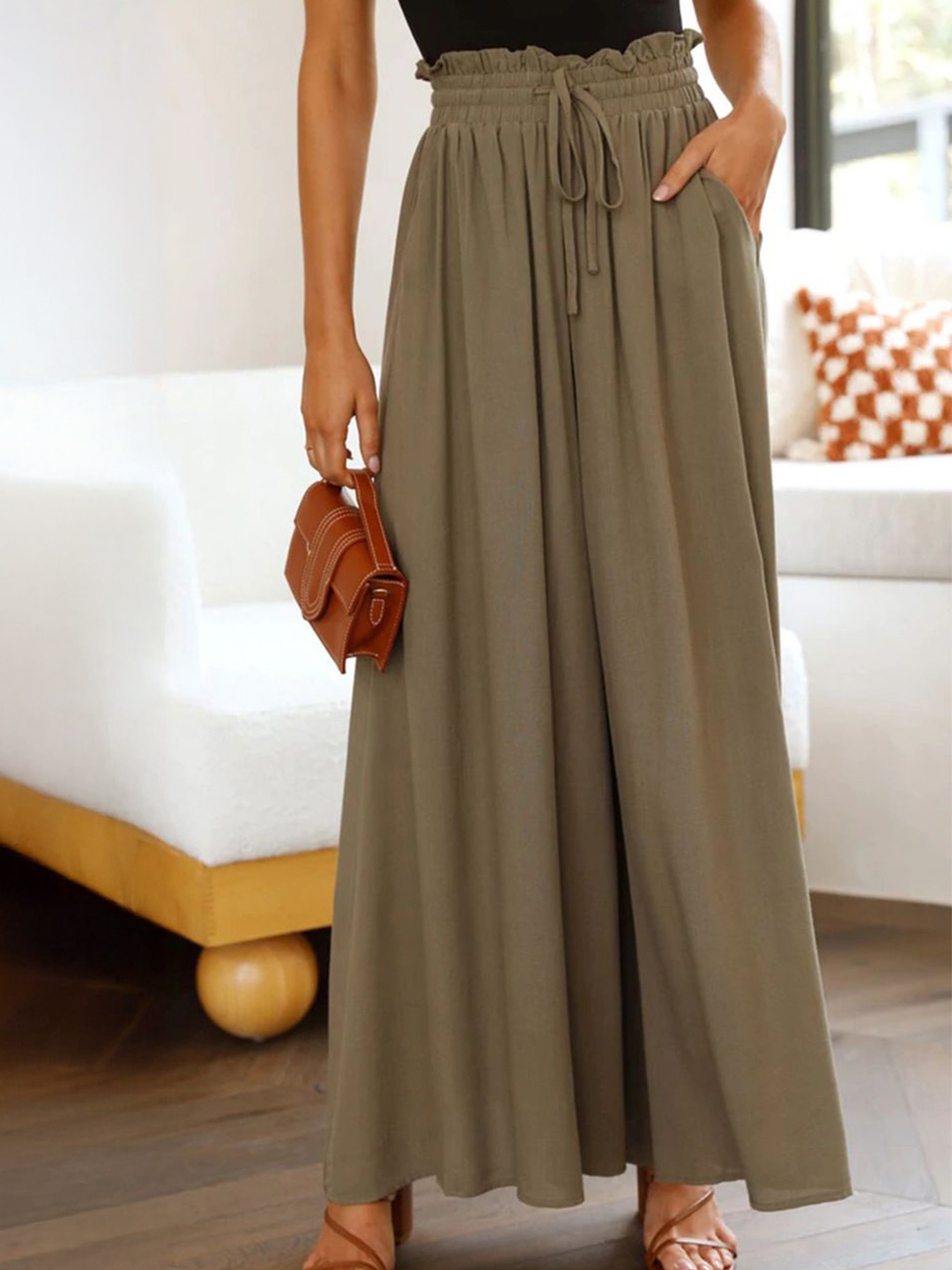 

StyleCast Women Flared Palazzos, Olive