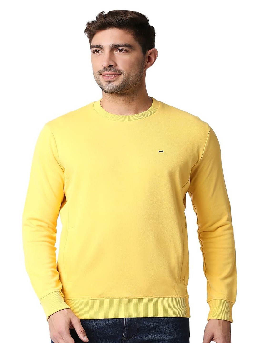 

Basics Men Round Neck Cotton Pullover, Yellow