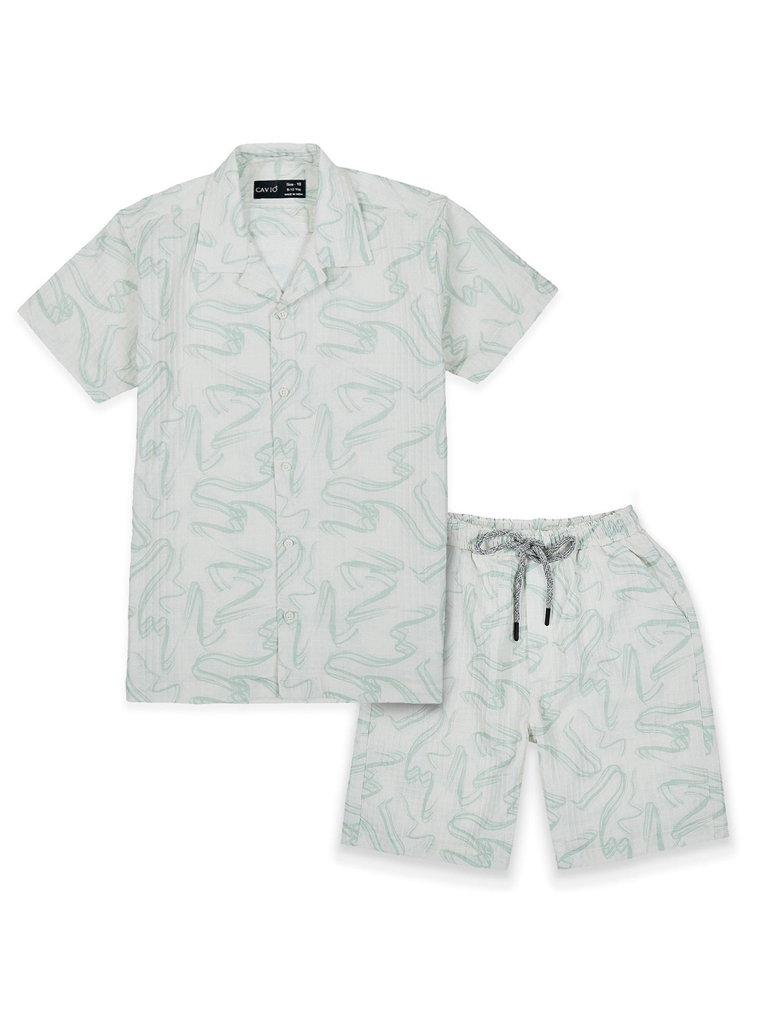 

CAVIO Boys Printed Shirt Collar Short Sleeves Shirt With Shorts, Green