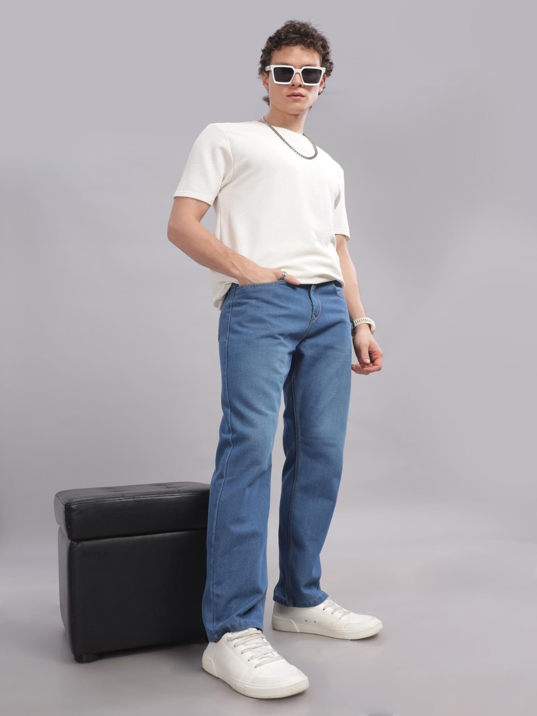 

RAGZO Men No Fade Mid-Rise Baggy Jeans, Blue