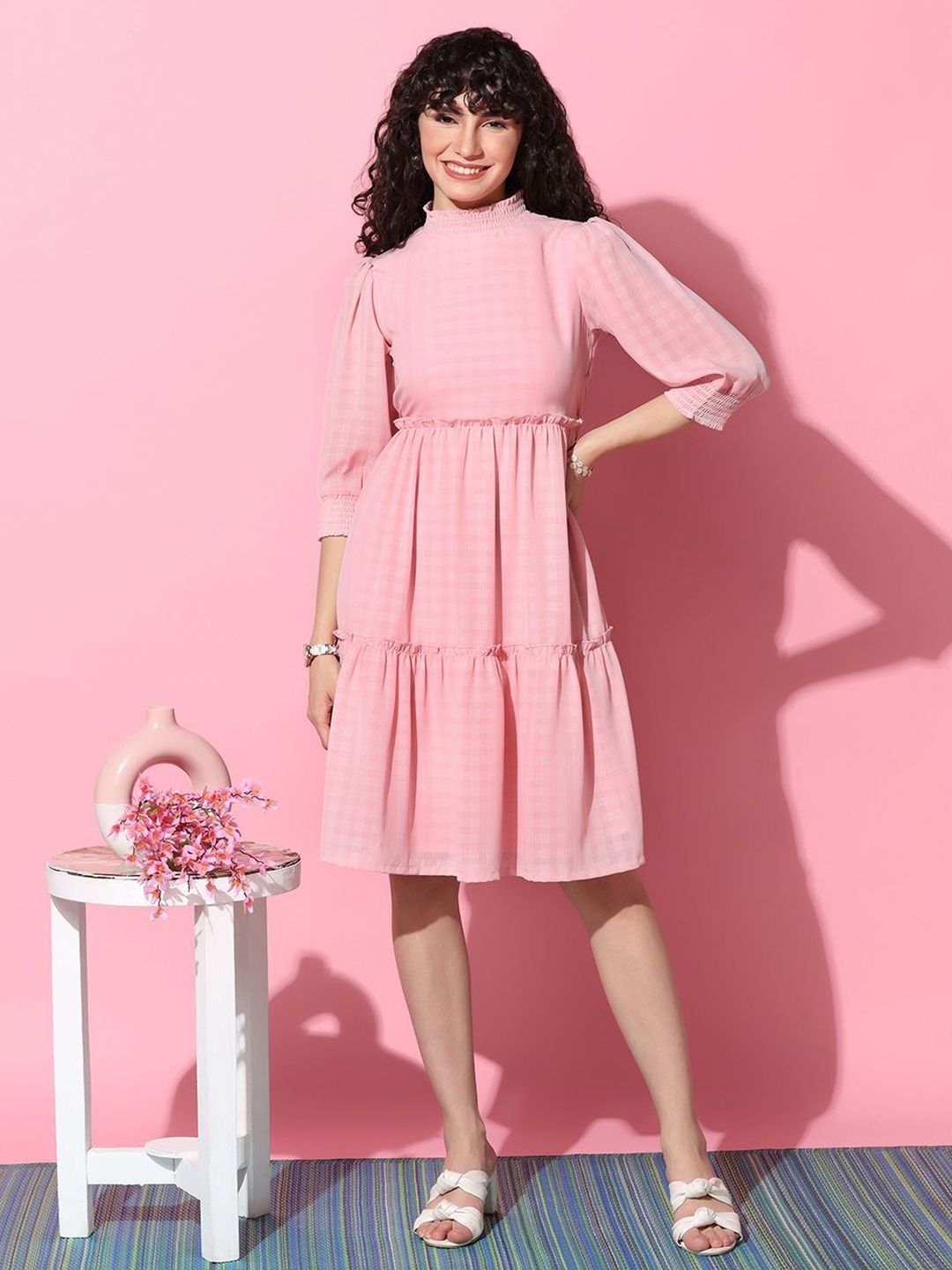 

Moda Rapido Checked Fit & Flare Dress, Pink