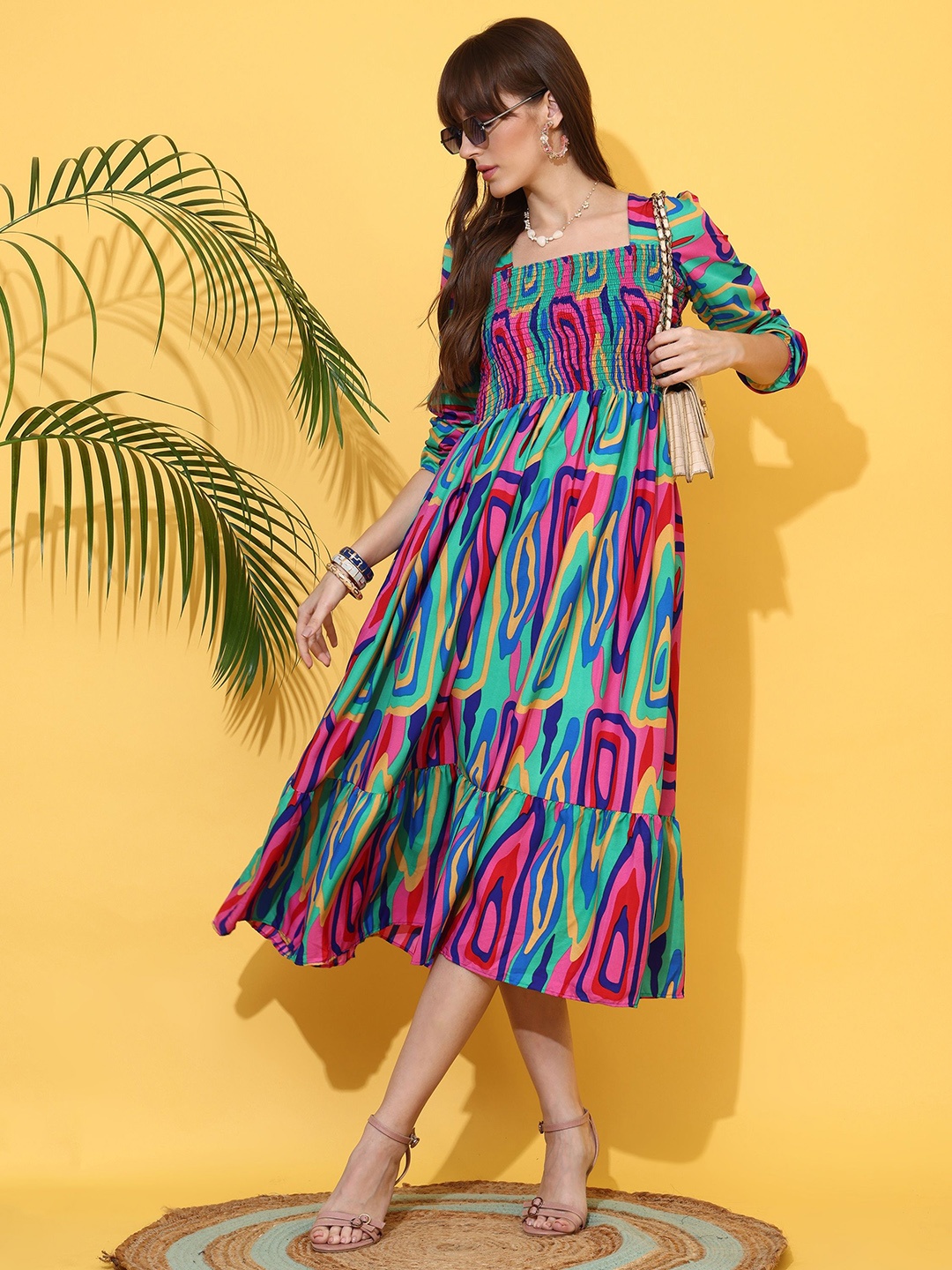 

PIK OOPS Printed Fit & Flare Midi Dress, Pink