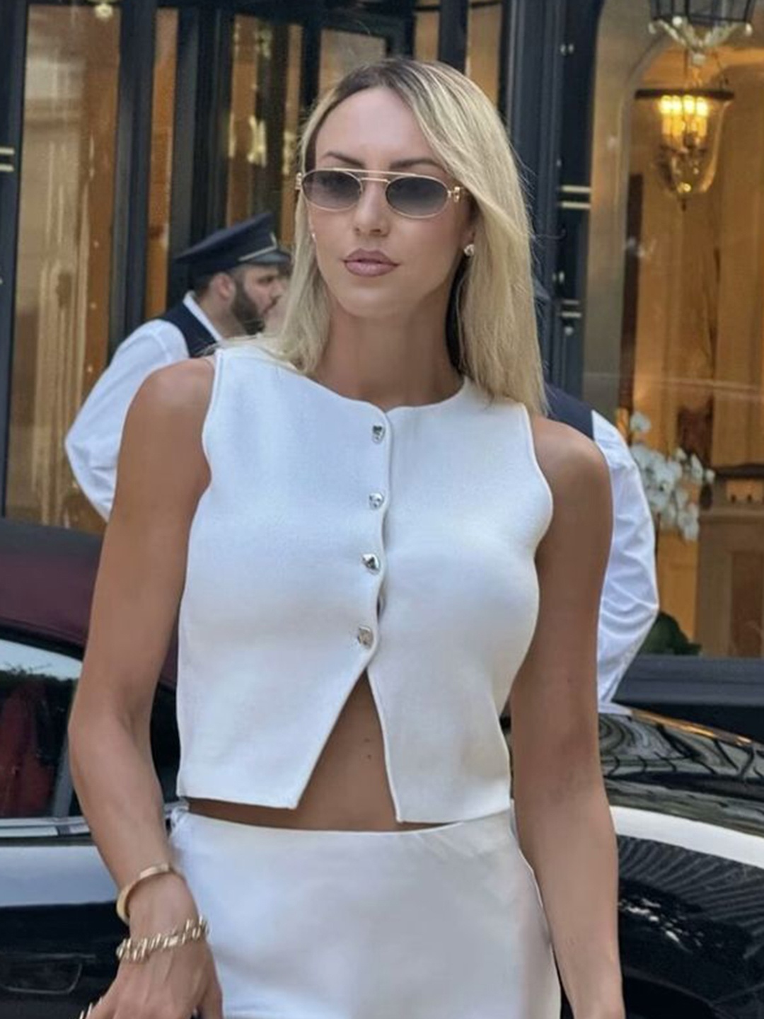 

LULU & SKY Round Neck Knitted Vest Top, White