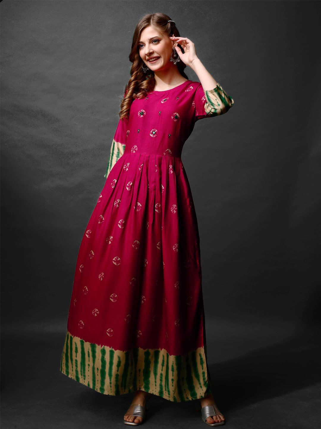 

WILNERCROWN Women Printed Anarkali Maxi Ethnic Dress, Pink