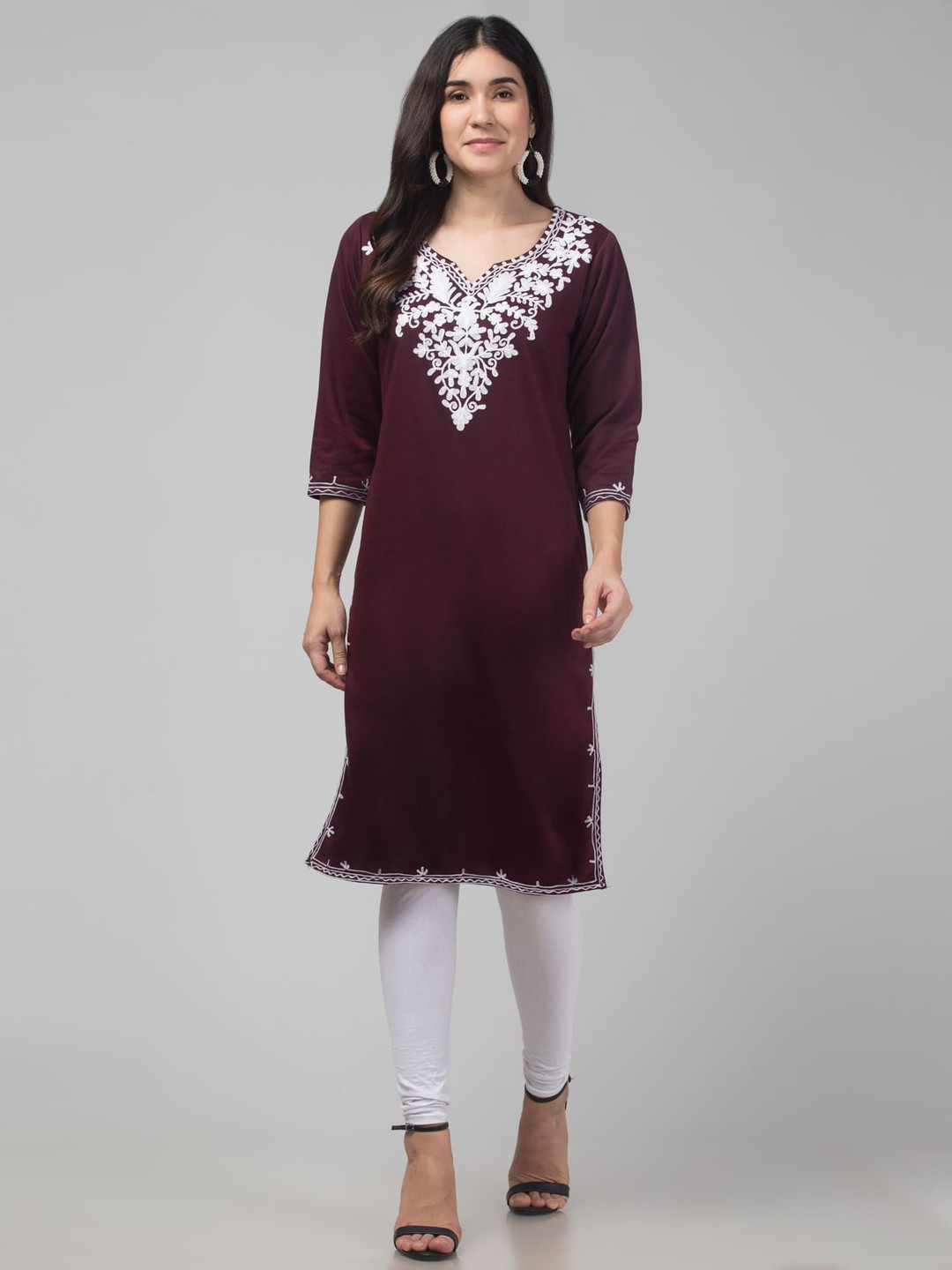 

FAMBEE Women Woollen Kurta, Brown
