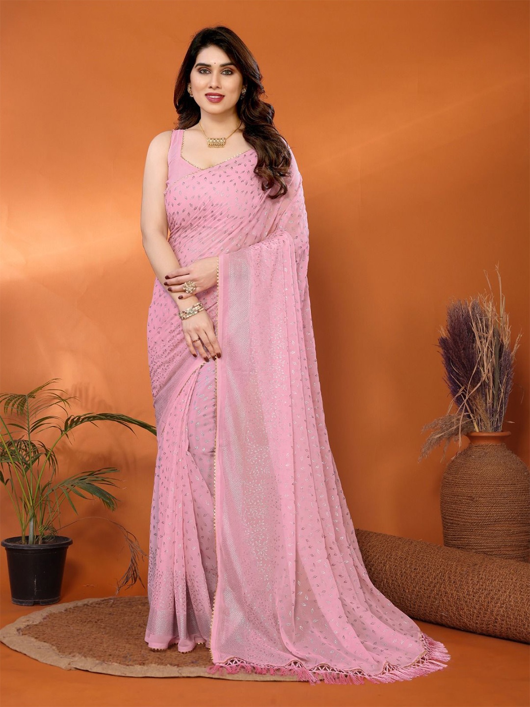 

DIKONA DESIGNER Pure Georgette Designer Saree, Pink