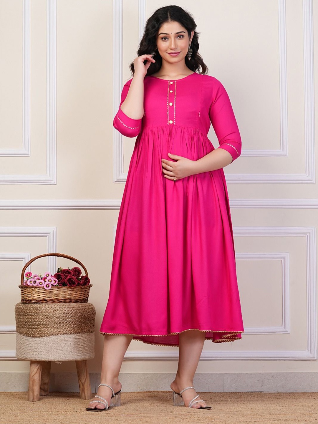 

Pristyle Maternity Fit and Flare Midi Dress, Pink