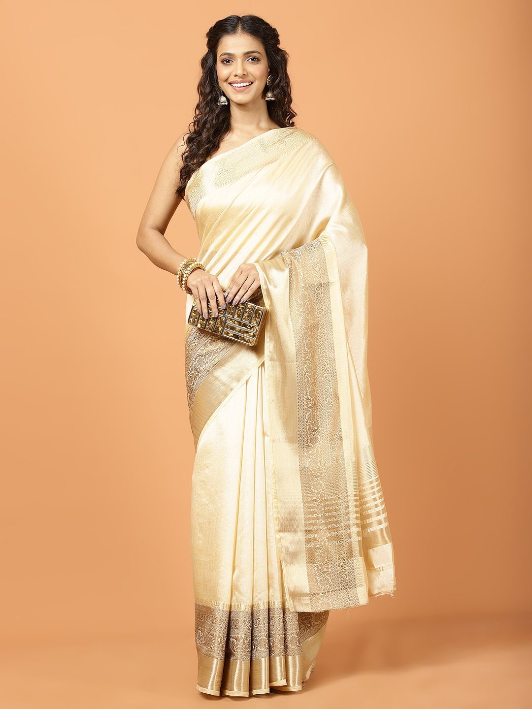 

Meena Bazaar Zari Saree, Beige