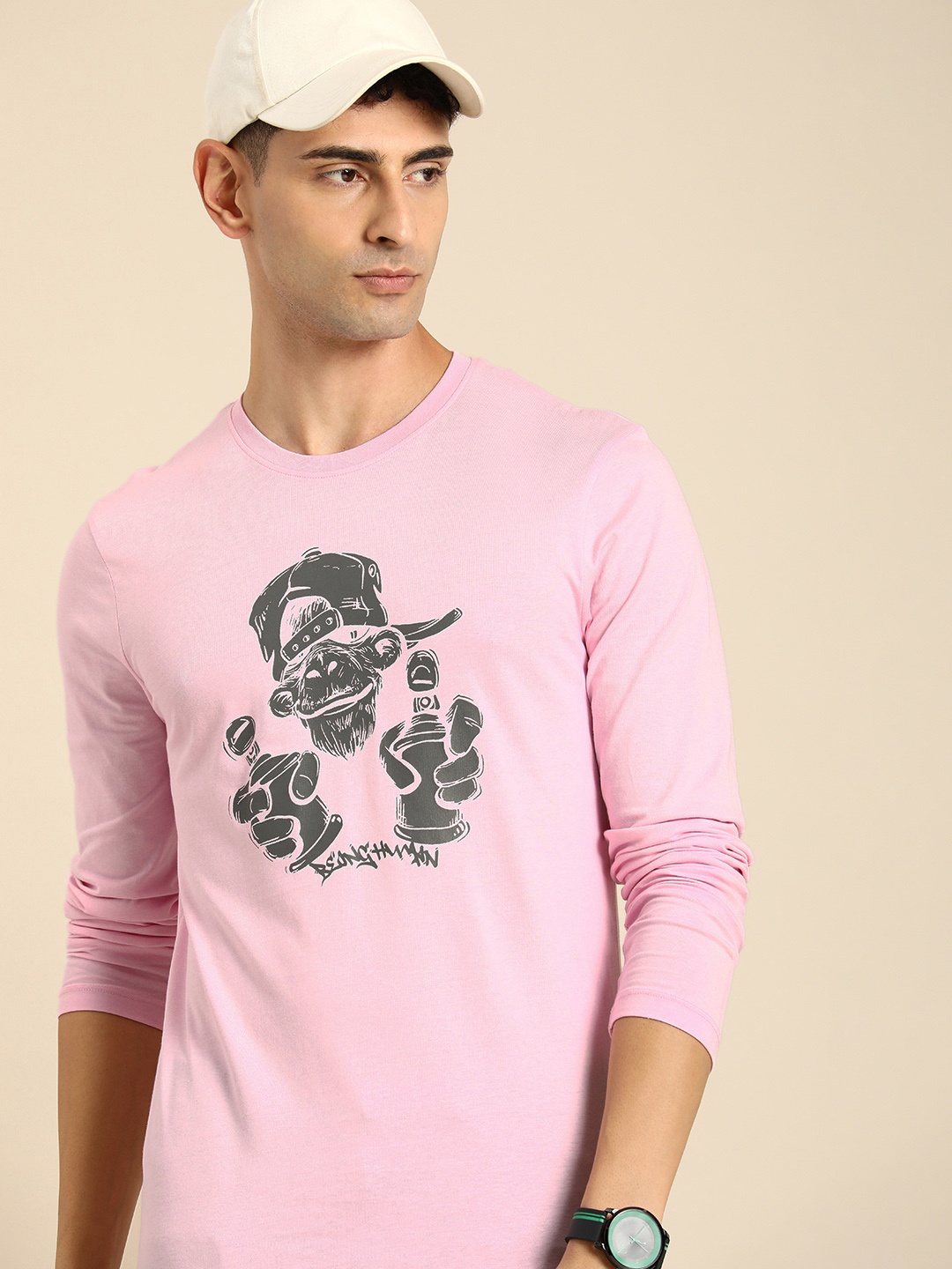 

Being Human Men Graphic & Brand Logo Print Pure Cotton T-shirt, Pink