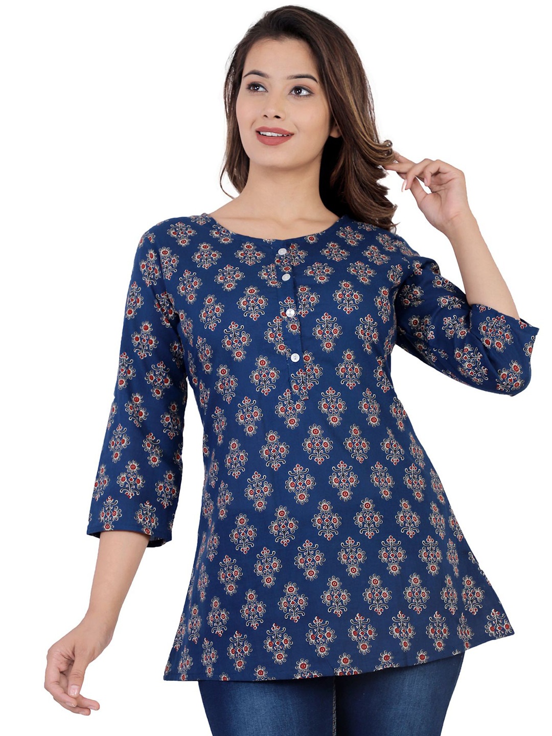 

NNAVDHA Print Cotton Top, Blue