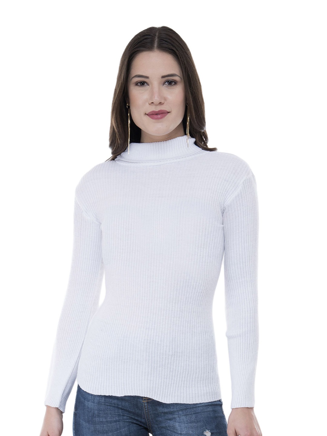 

IndiWeaves Women Ribbed Woollen Pullover with Applique Detail, White