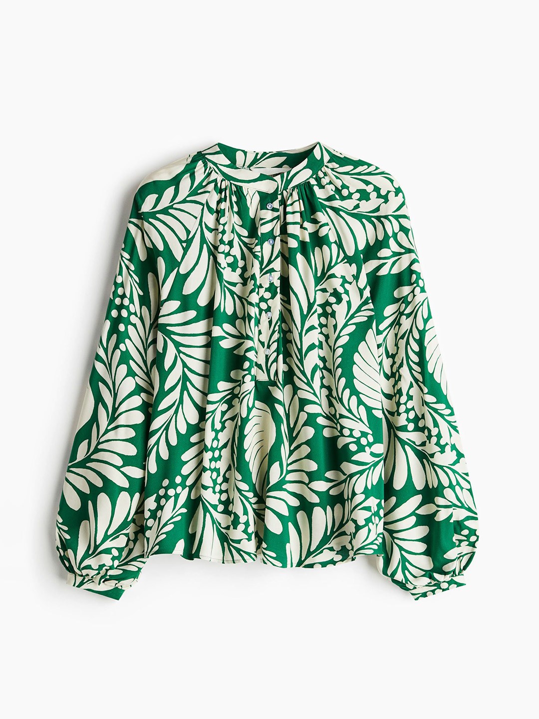 

H&M Women Balloon-Sleeved Blouse, Green