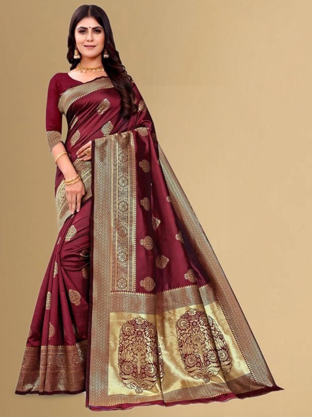 

SHRIMAY Woven Design Zari Banarasi Saree, Maroon