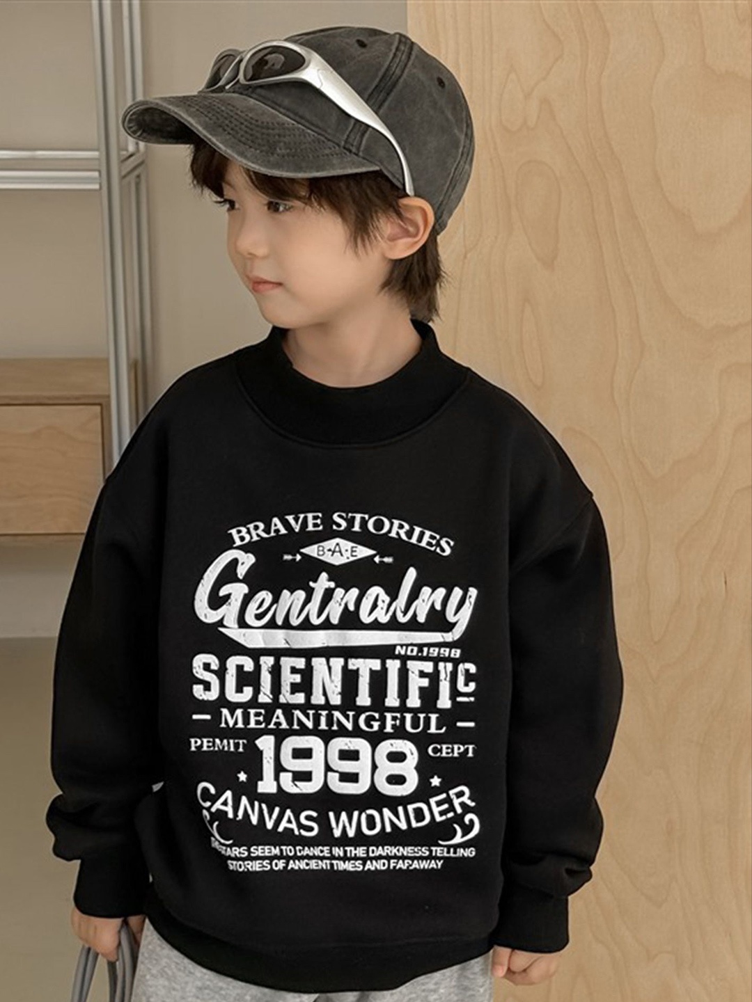 

LULU & SKY Boys Typography Printed Sweatshirt, Black