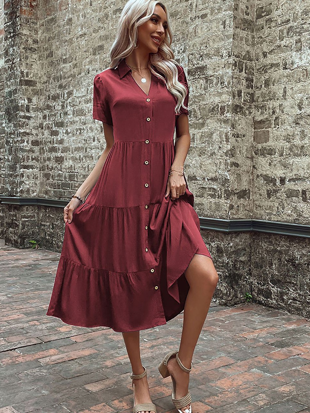 

StyleCast x Revolte Women Shirt Midi Dress, Maroon