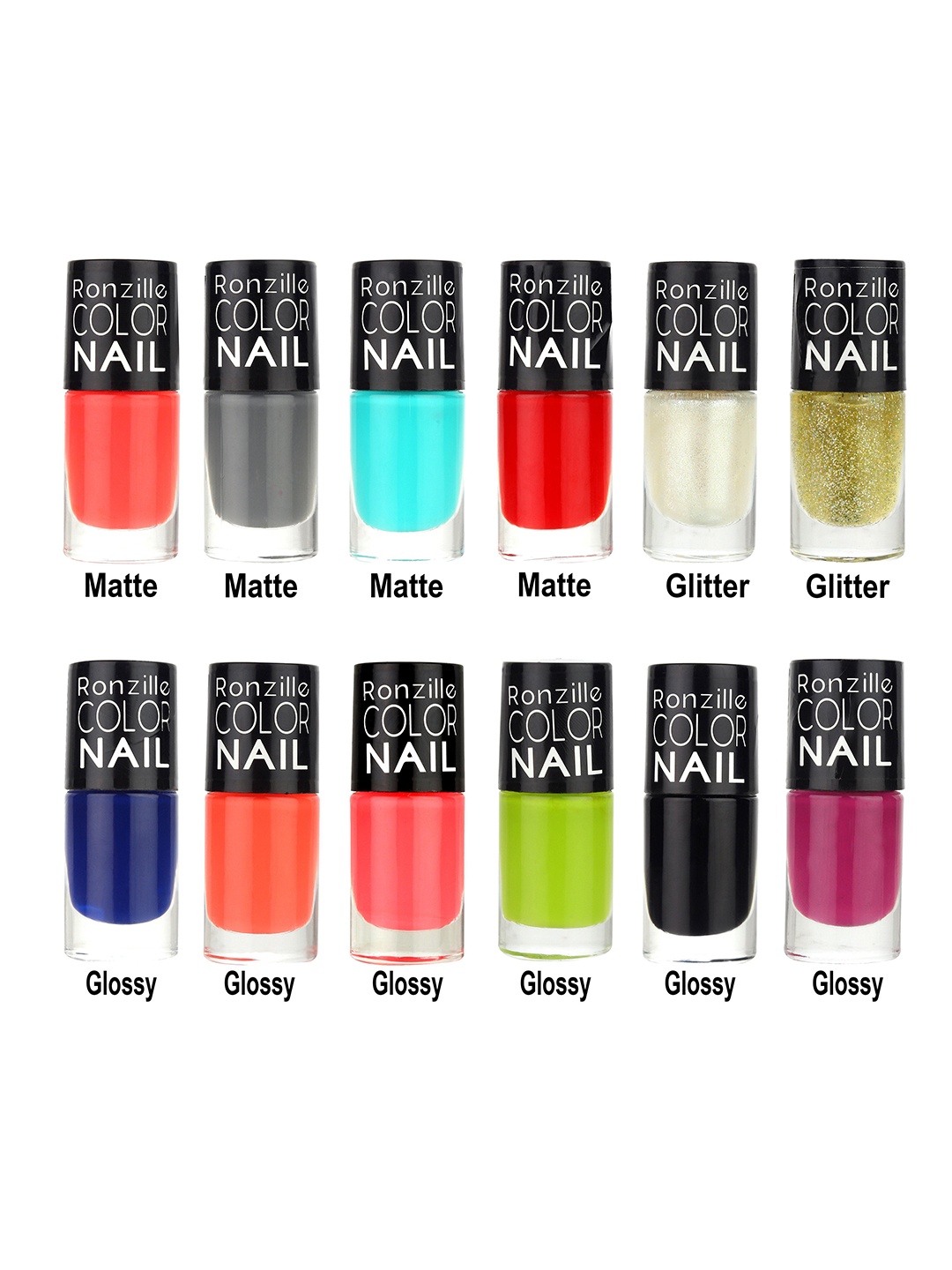 

Ronzille Set Of 12 Matte & Glossy Nail Polish - 6.5 ml Each - Combo B, Grey