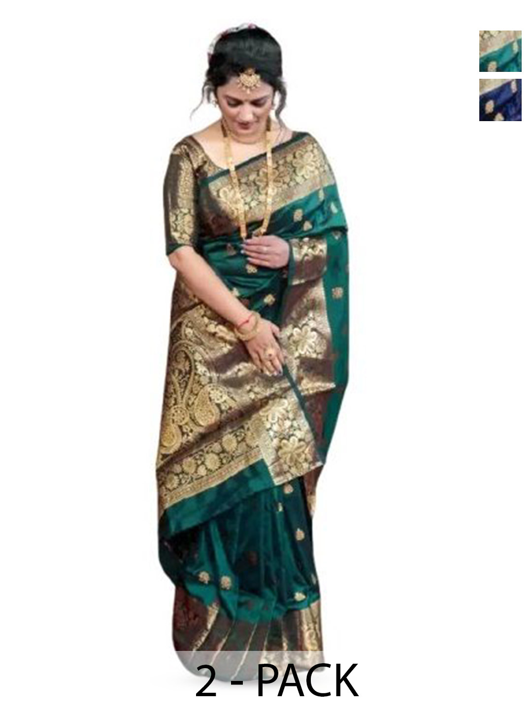 

SAADHVI Pack Of 2 Woven Design Zari Pure Silk Saree, Green