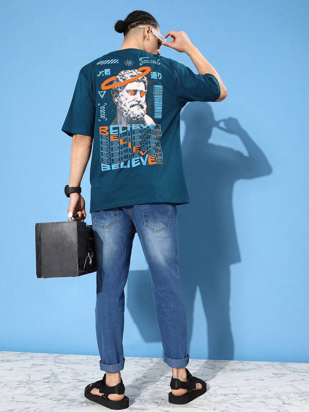 

Difference of Opinion Printed Pure Cotton Oversized T-shirt, Teal