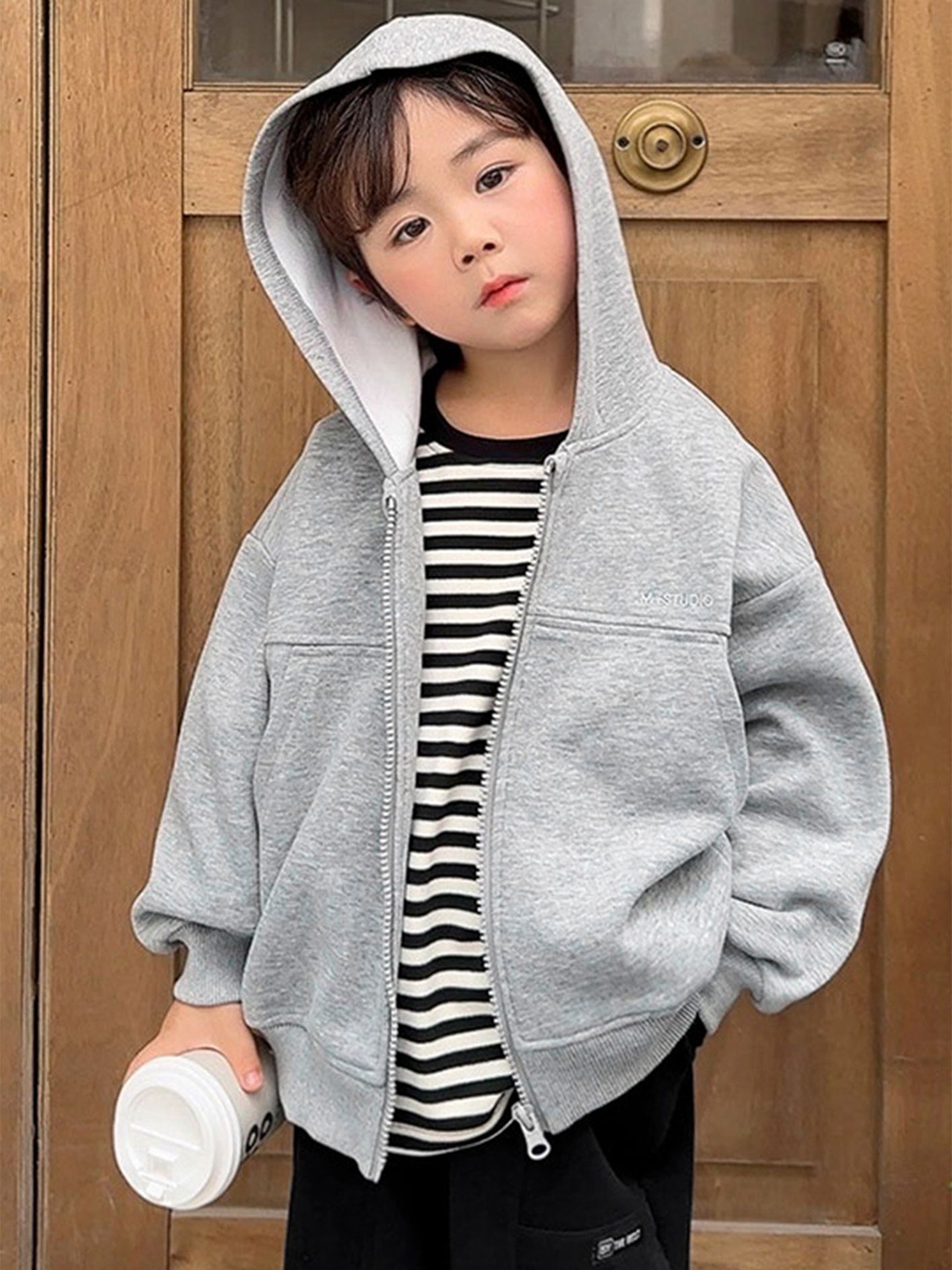 

LULU & SKY Boys Cotton Hooded Sweatshirt, Grey