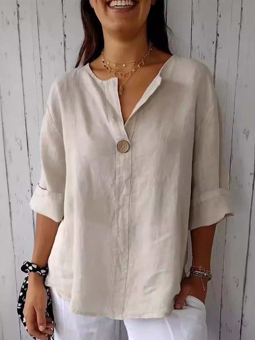 

StyleCast Mandarin Collar Top, Off white