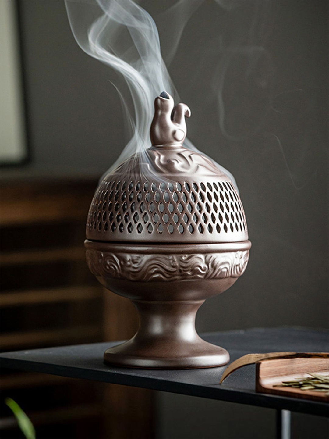 

Ekhasa Brown Self Design Heat Resistant Ceramic Dhoop Dani Loban Burner Holder Stand