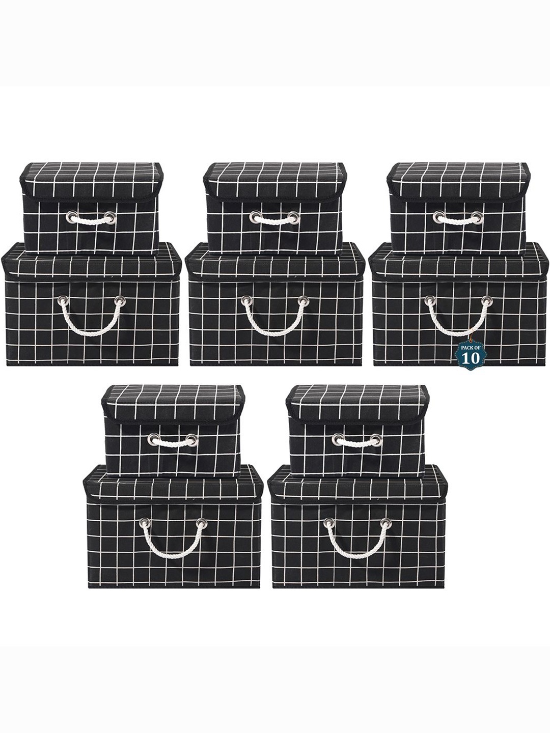 

Kuber Industries Black Set of 10 Reusable Drawer Organiser Check Print Storage Basket