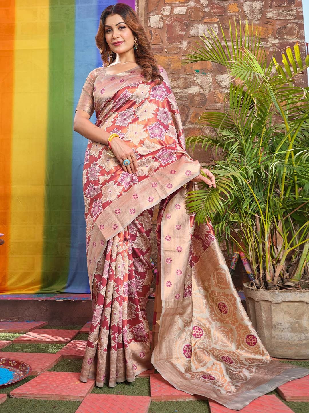 

Taslar Woven Design Pure Silk Banarasi Saree, Cream