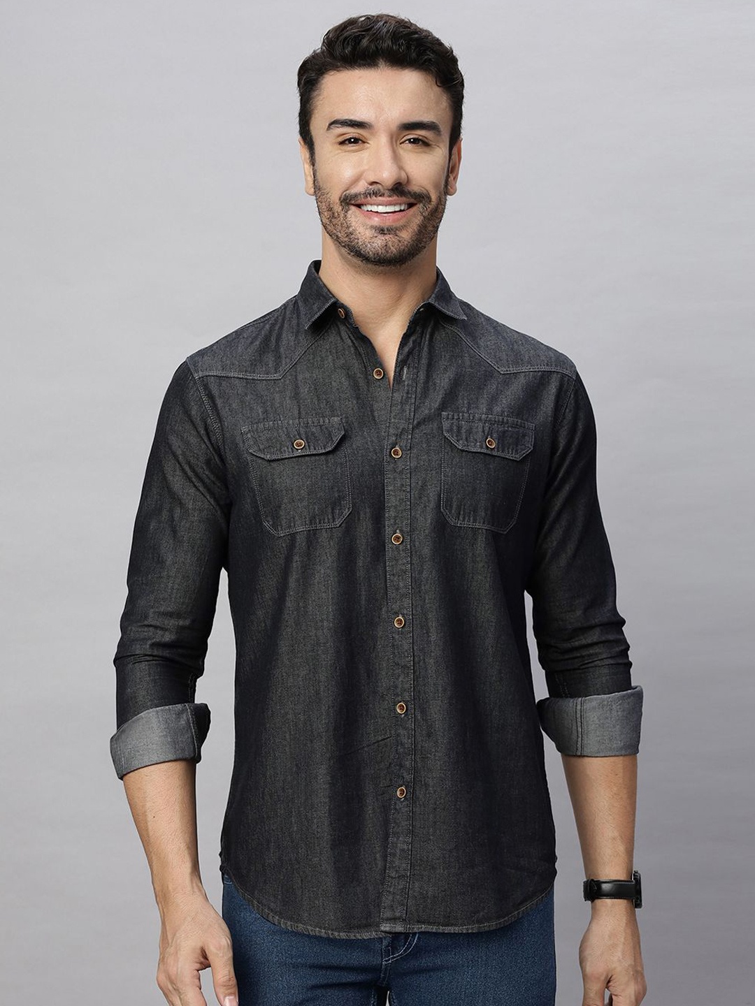 

HJ HASASI Men Relaxed Opaque Casual Shirt, Black