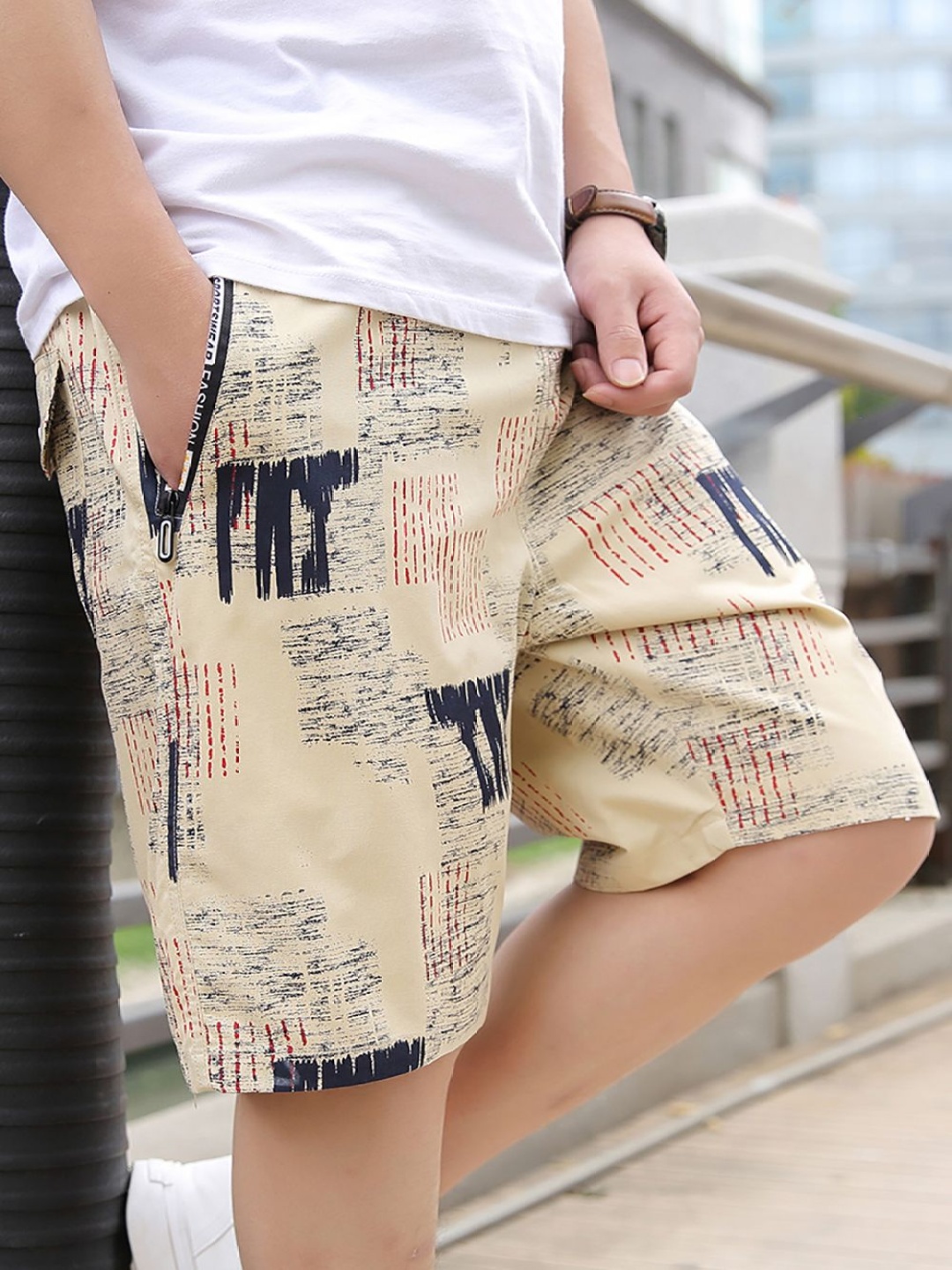 

StyleCast x Revolte Men Printed Regular Fit Mid-Rise Cotton Shorts, Khaki