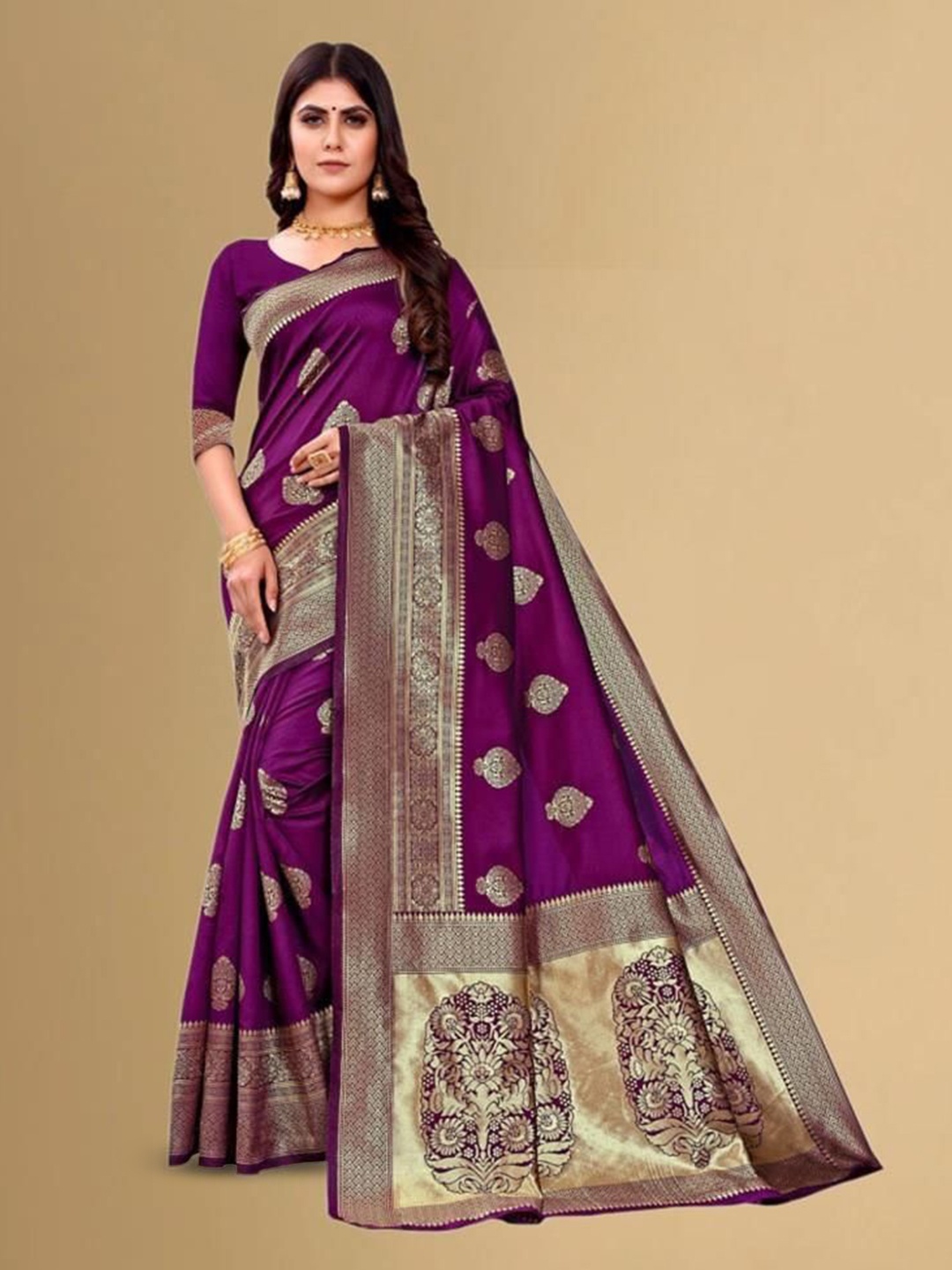 

SHRIMAY Woven Design Zari Banarasi Saree, Purple
