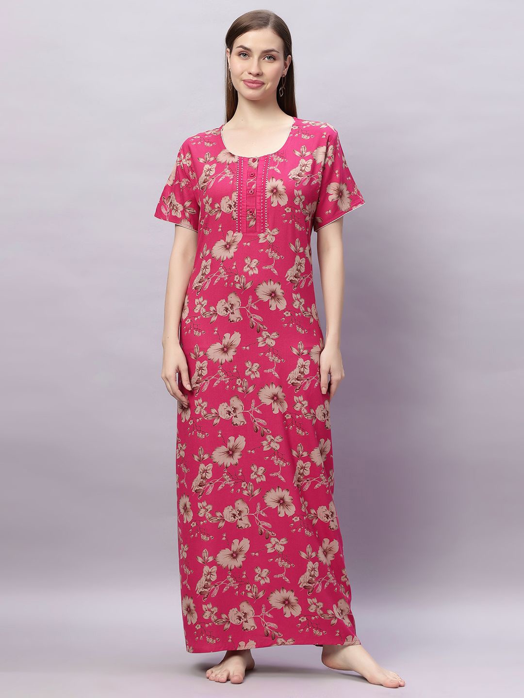 

QUIRA Women Printed Maxi Nightdress, Pink