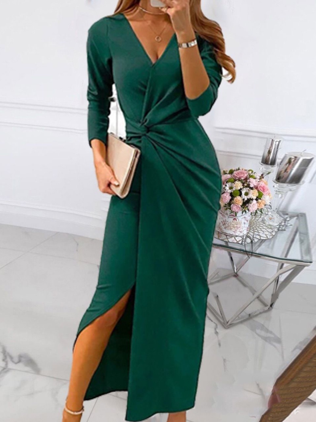 

StyleCast Women V-Neck Wrap Midi Dress, Green