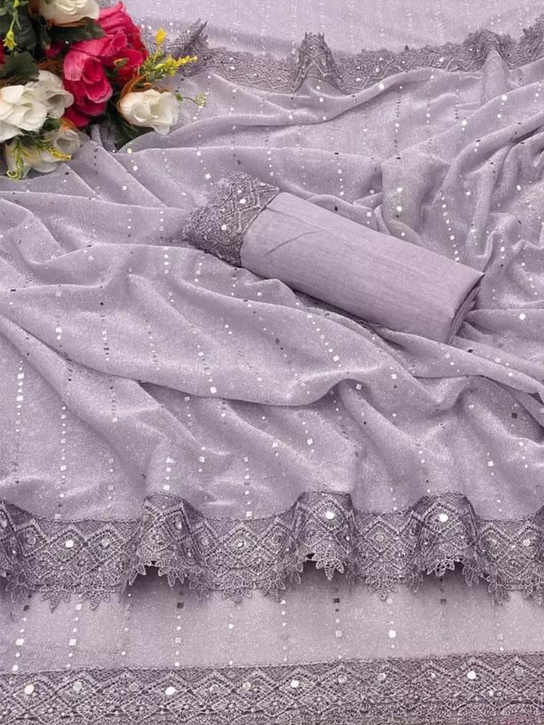 

SAADHVI Embellished Embroidered Art Silk Designer Saree, Grey melange