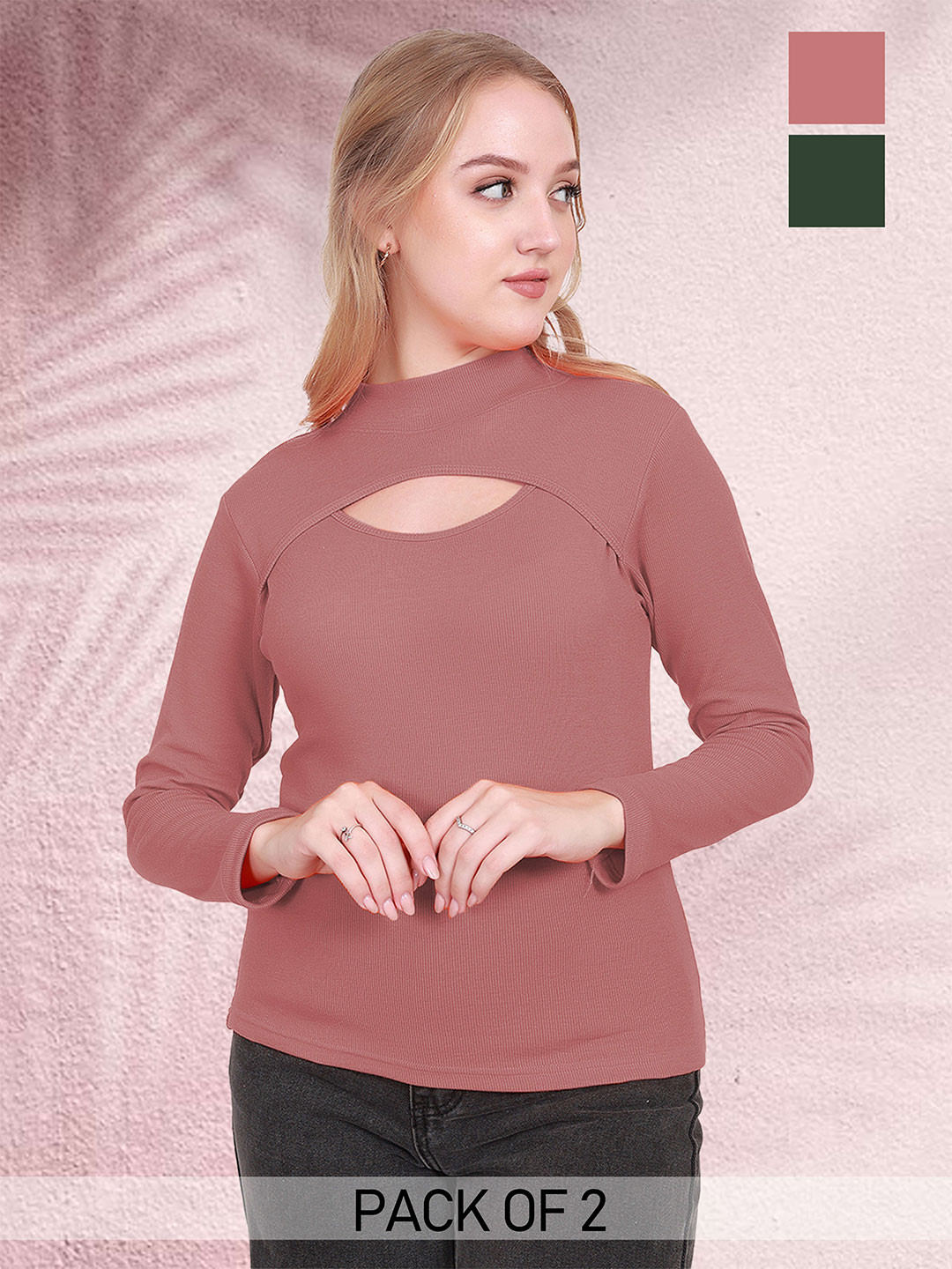 

BAESD Women Pack Of 2 Boat Neck Top, Peach
