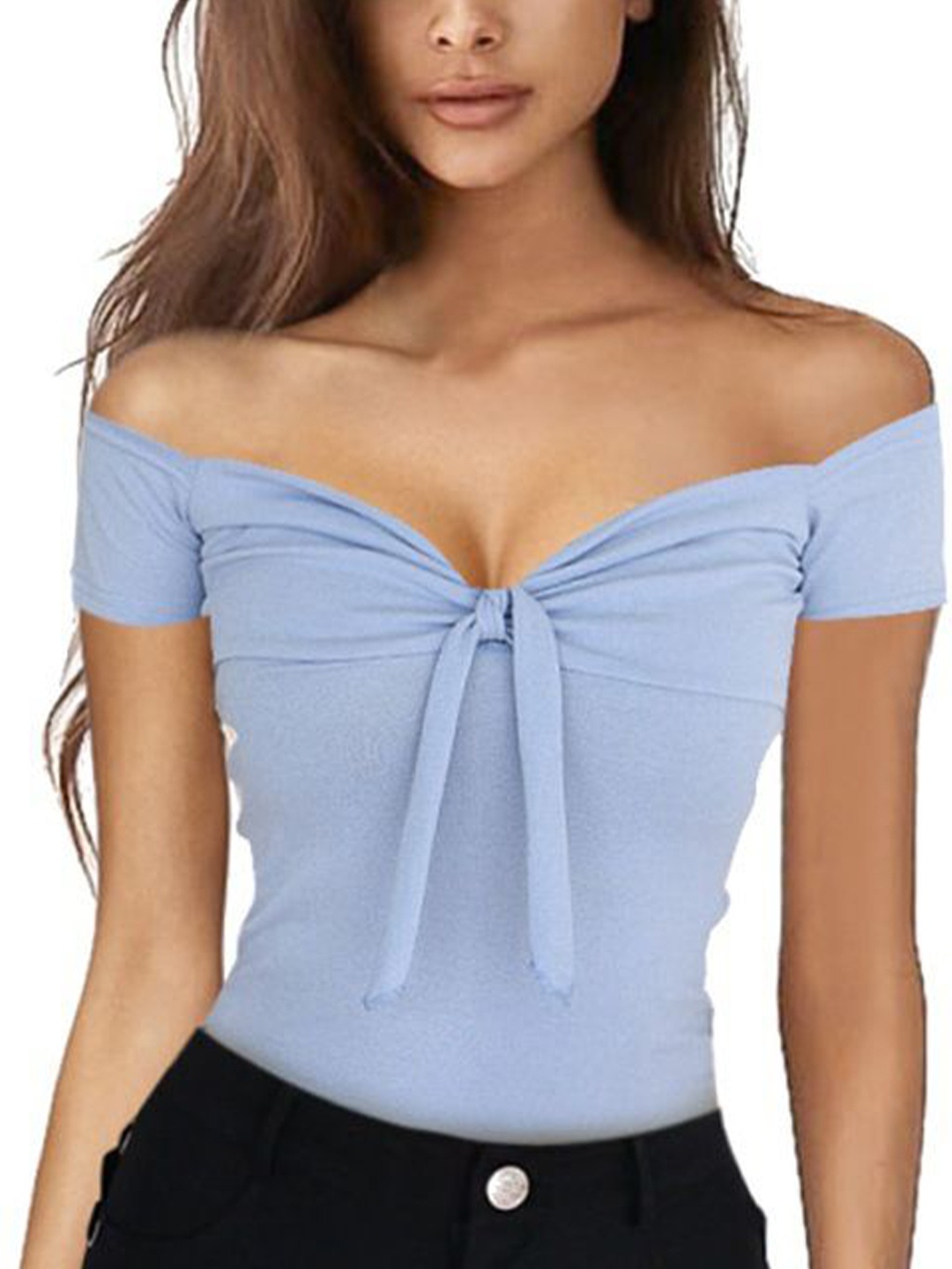 

StyleCast Women Off-Shoulder Cotton Fitted Top, Blue