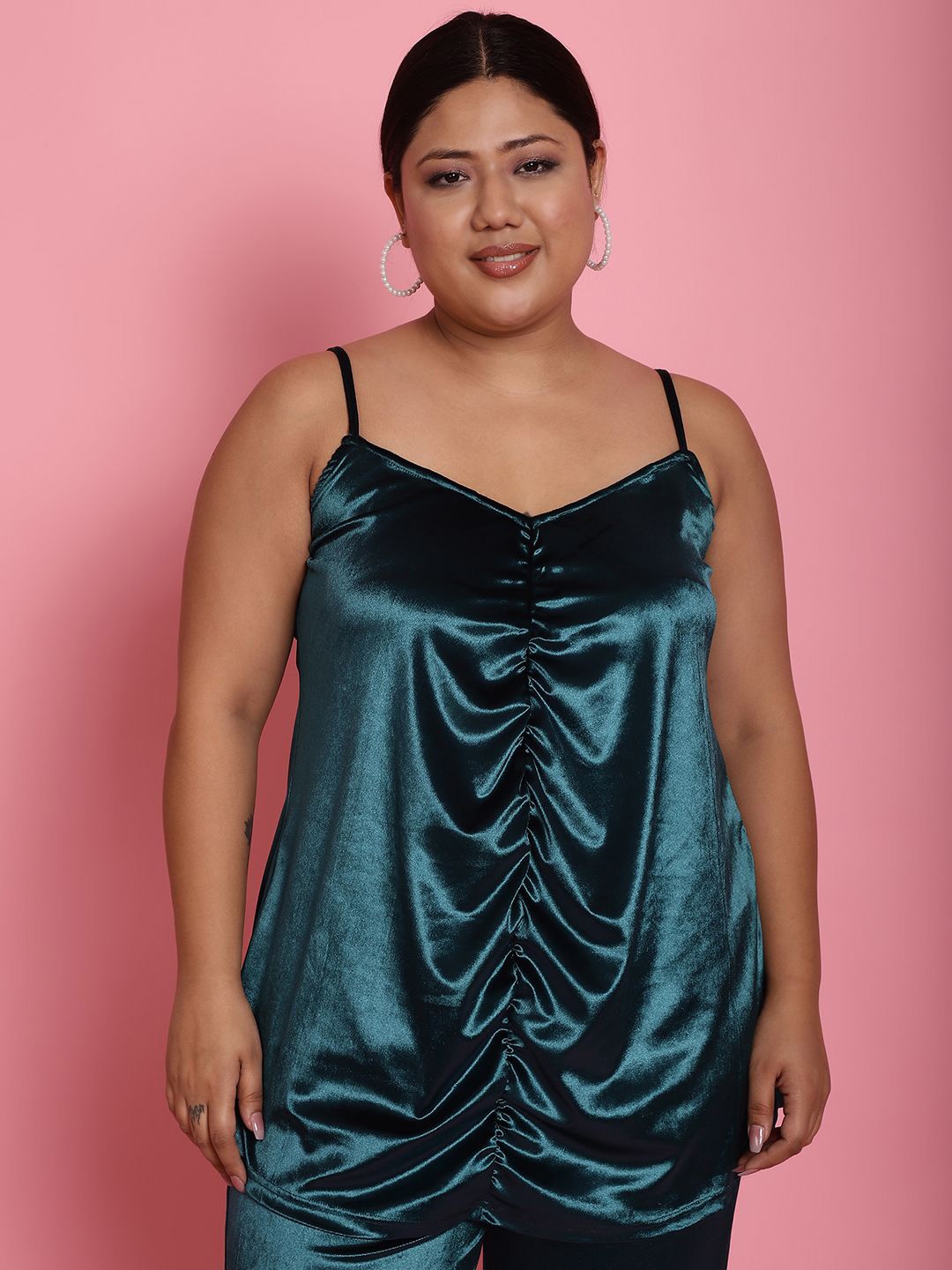 

theRebelinme Women Plus Size Ruched Velvet Top, Teal