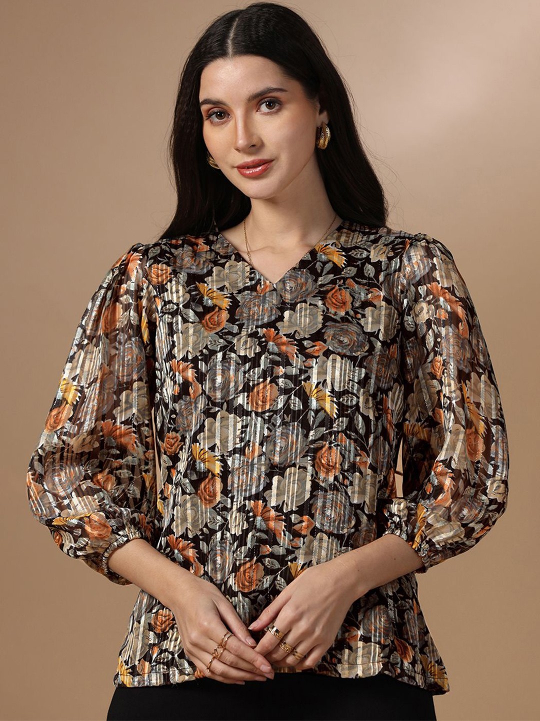 

Moda Rapido Women Floral Printed Top, Black