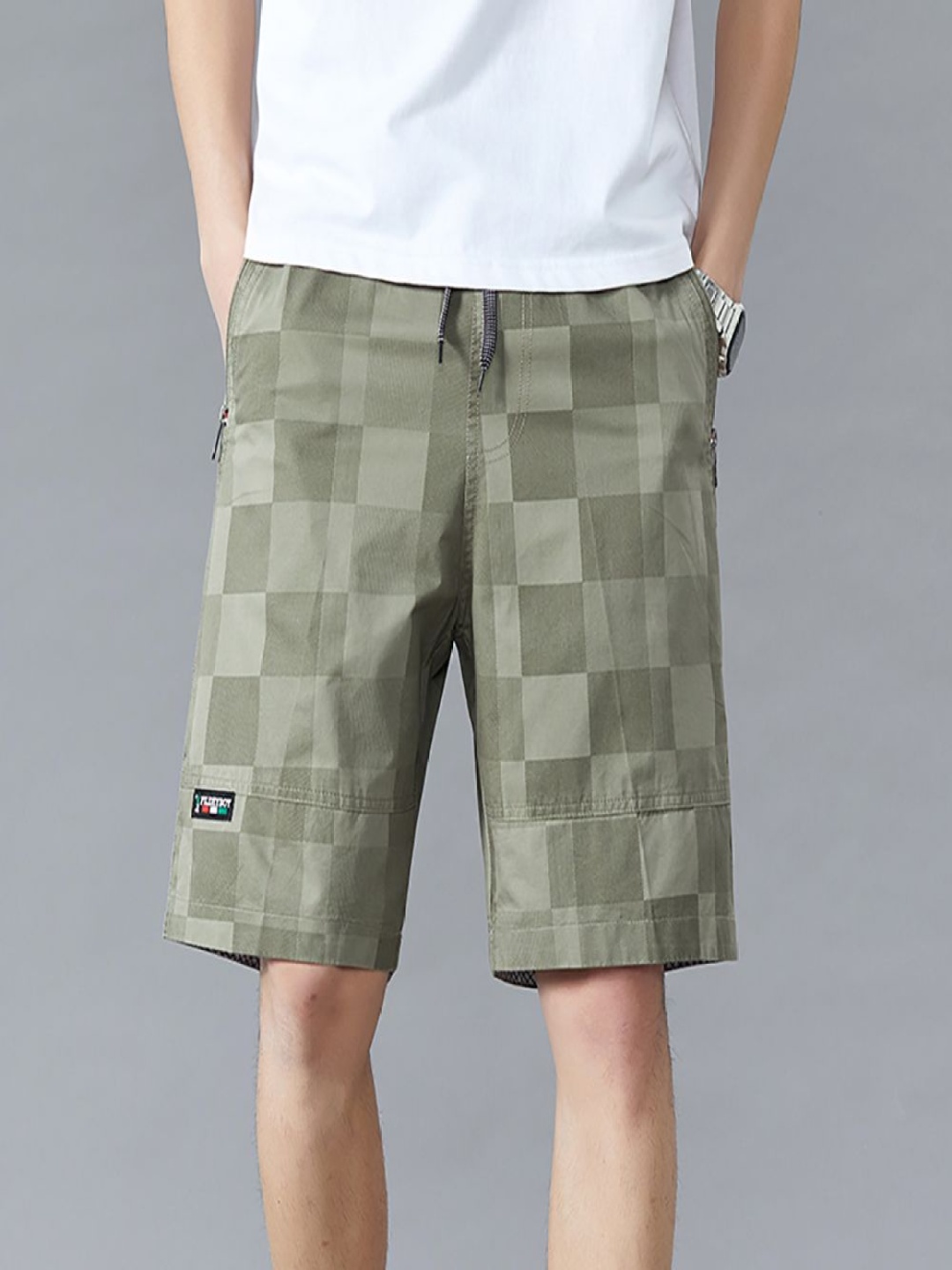 

StyleCast x Revolte Men Checked Technology Shorts, Grey