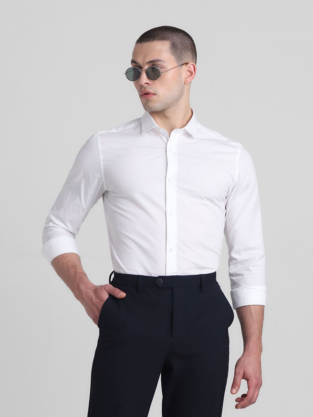 

Jack & Jones Men Slim Fit Spread Collar Solid Cotton Casual Shirt, White