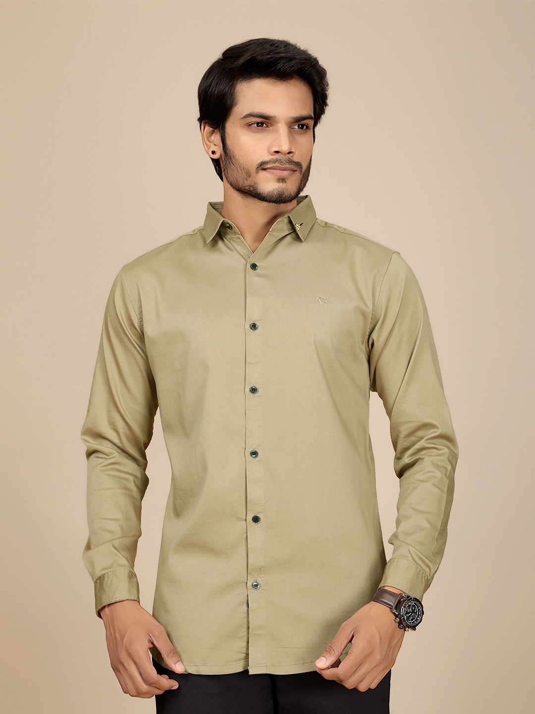 

JOSE N POSE Men Premium Tailored Fit Spread Collar Solid Satin Casual Shirt, Green