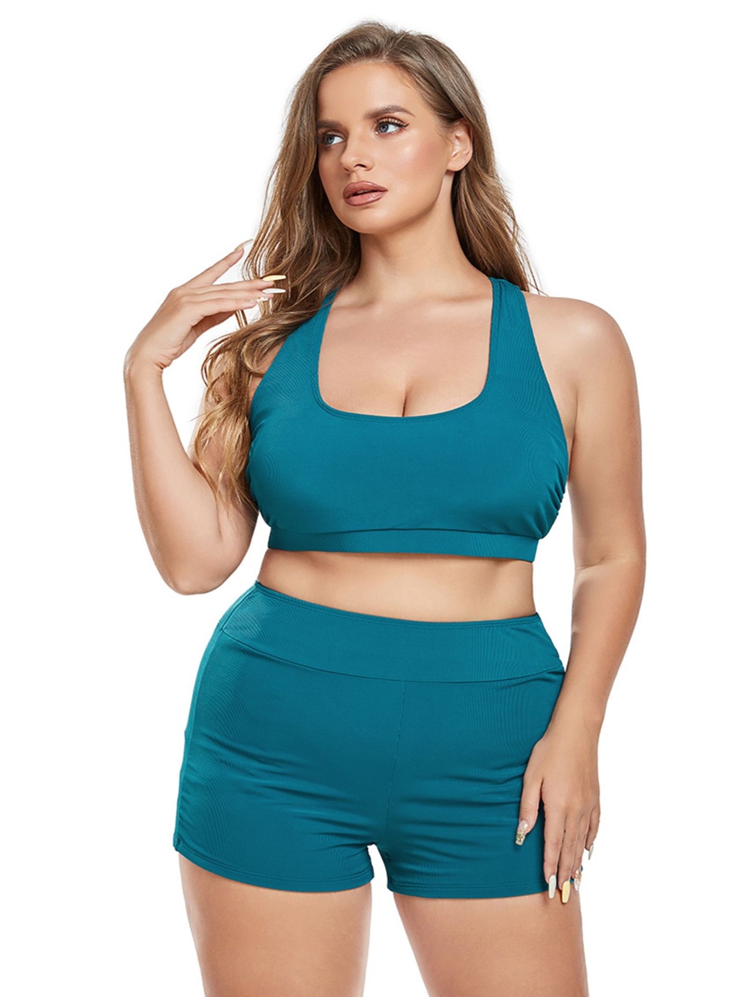 

LULU & SKY Plus Size Square Neck Sleeveless Swim Bikini Set, Green