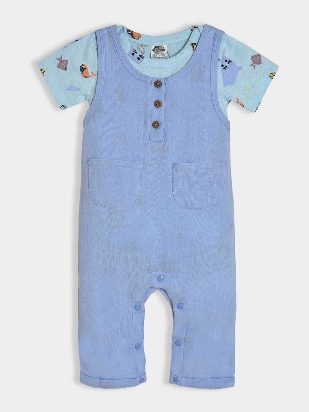 

MiArcus Boys 100% Cotton Printed Romper & Dungaree Set, Blue