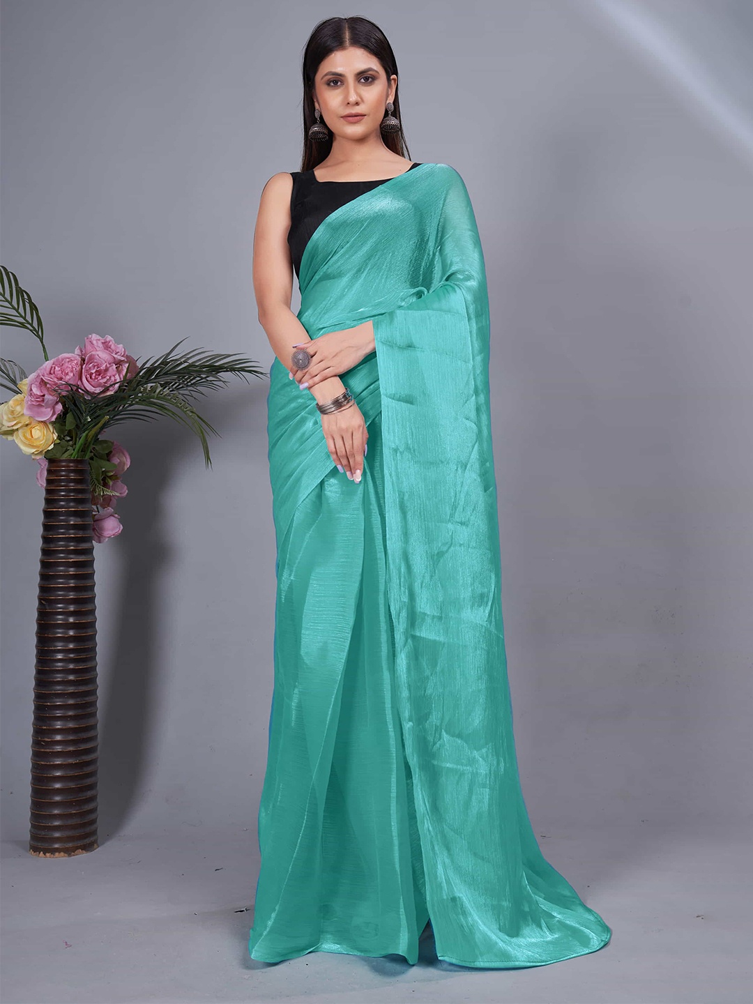 

DIVASTRI Pure Crepe Ready to Wear Saree, Blue