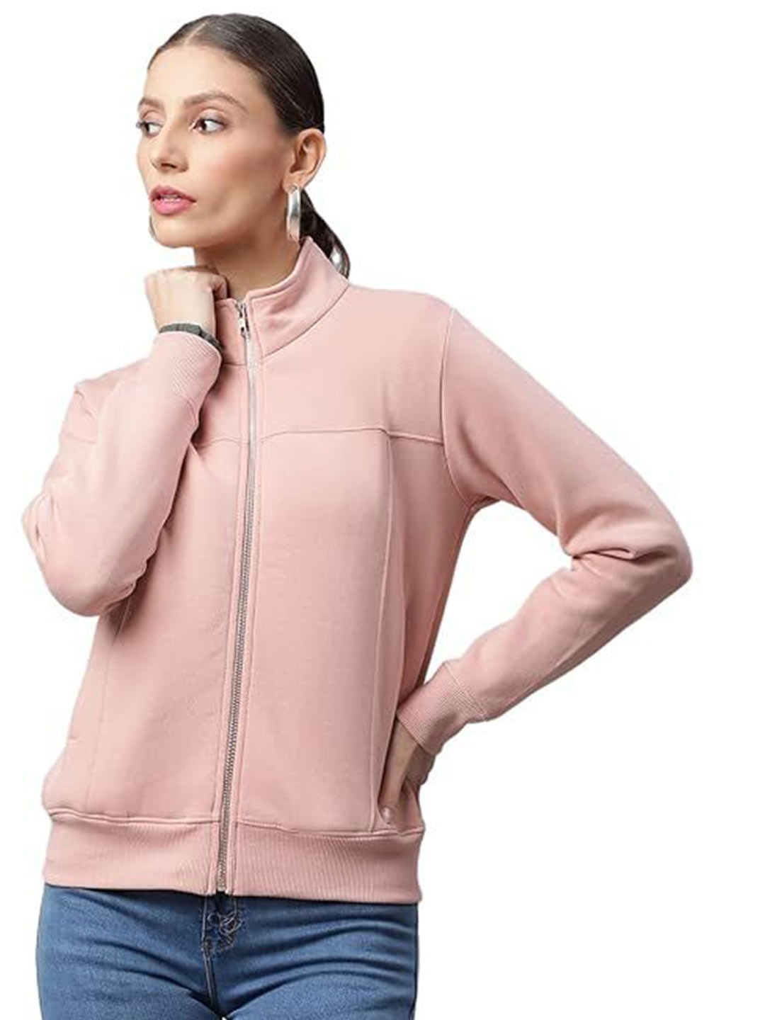 

Global Republic Women Mock Collar Cotton Sweatshirt, Pink