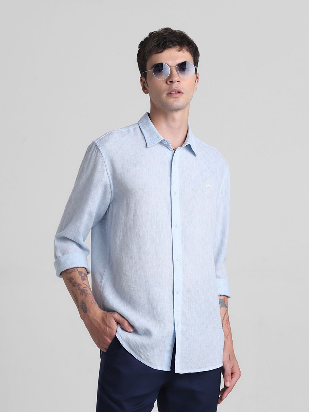 

Jack & Jones Men Spread Collar Textured Casual Shirt, Blue